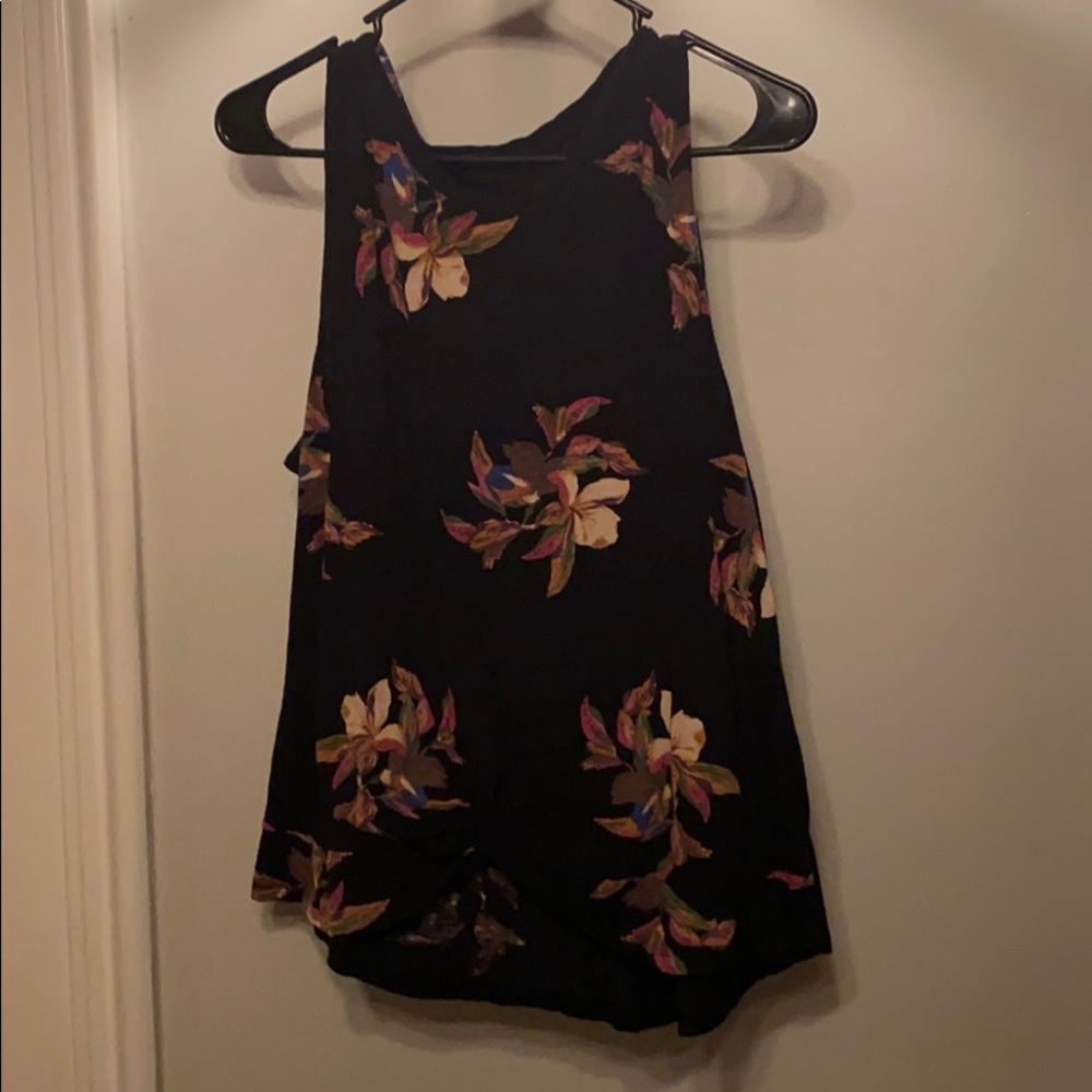 Black floral tank top with knot detail